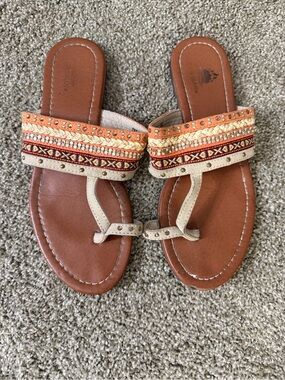 Aloha Island Embellished Thong Sandals - Brown, Tan & Orange